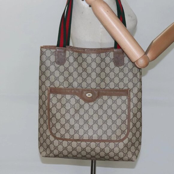 GUCCI GG Supreme Web Sherry Line Bag PVC Beige Green Red 39 02 003 Auth BD1278 - Picture 15 of 16
